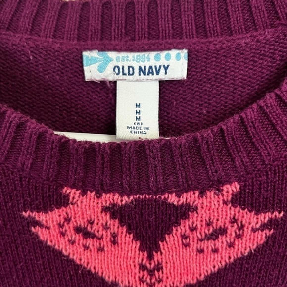 Old Navy Maroon Pink Fox Crewneck Knitted Sweater - Size 8 - Picture 9 of 12